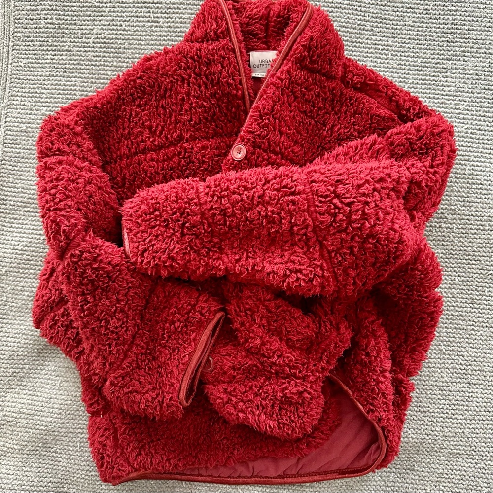 Urban Outfitters Teddy Oversize Red Faux Fur  Jacket Size Small